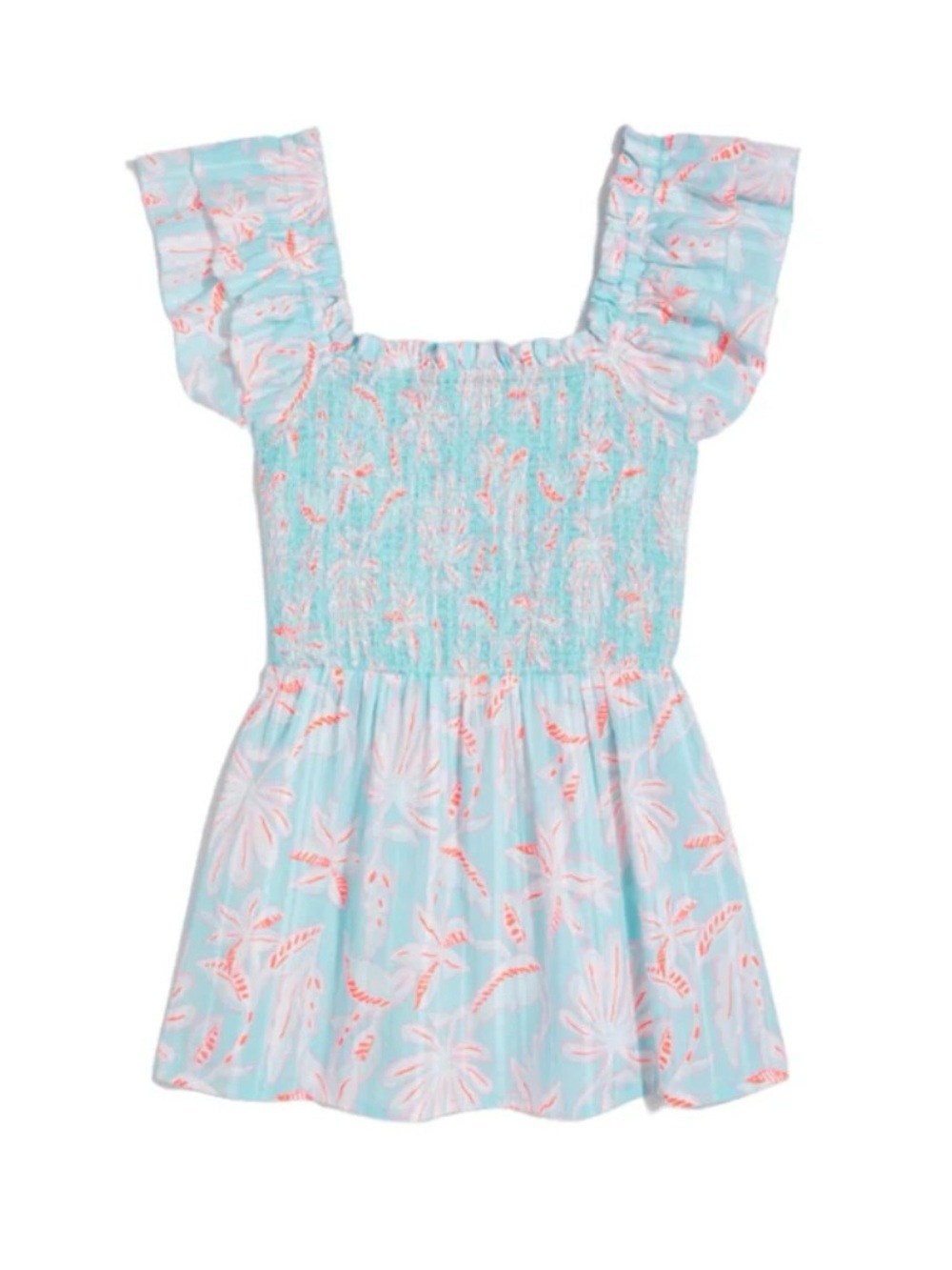 Vineyard Vines Light Blue Crop Top with Coral Floral Smocking - Picture 3 of 10
